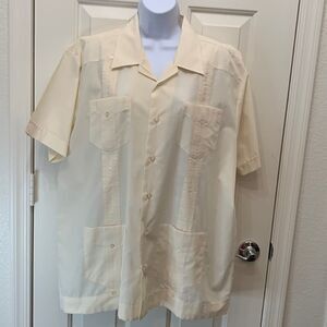 Habanero Co Large Cream Off White Slimming Polyester Cotton Mens Dress Shirt